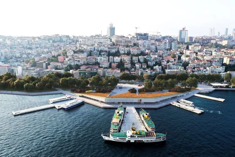 نمای هوایی اسکله کاباتاش استانبول، یکی از راه‌های دسترسی به کادیکوی از بخش اروپایی.